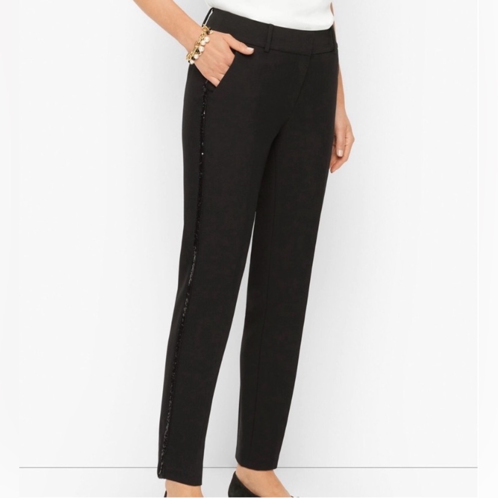 NWT Talbots Hampshire Ankle Pants Size 16 Black Straight Leg Sequin Trim